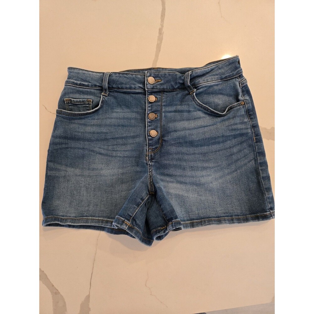 Nine West 12 High Rise Button Fly Denim Jean Shorts Women Medium Wash Stretch